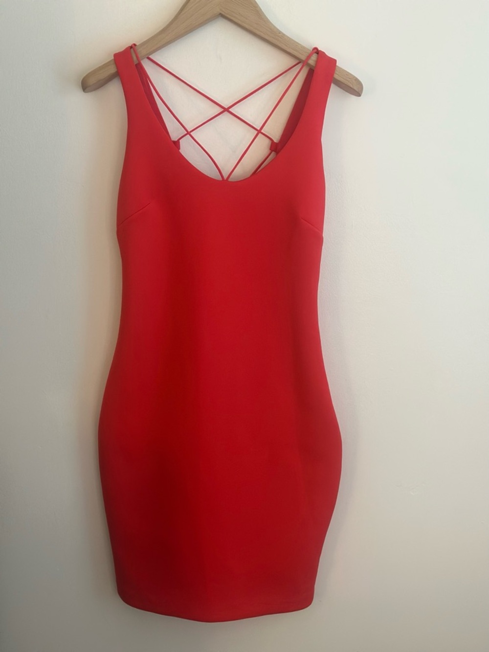 Guess neon coral bodycon dress XS 🔥 open back strappy mini dress